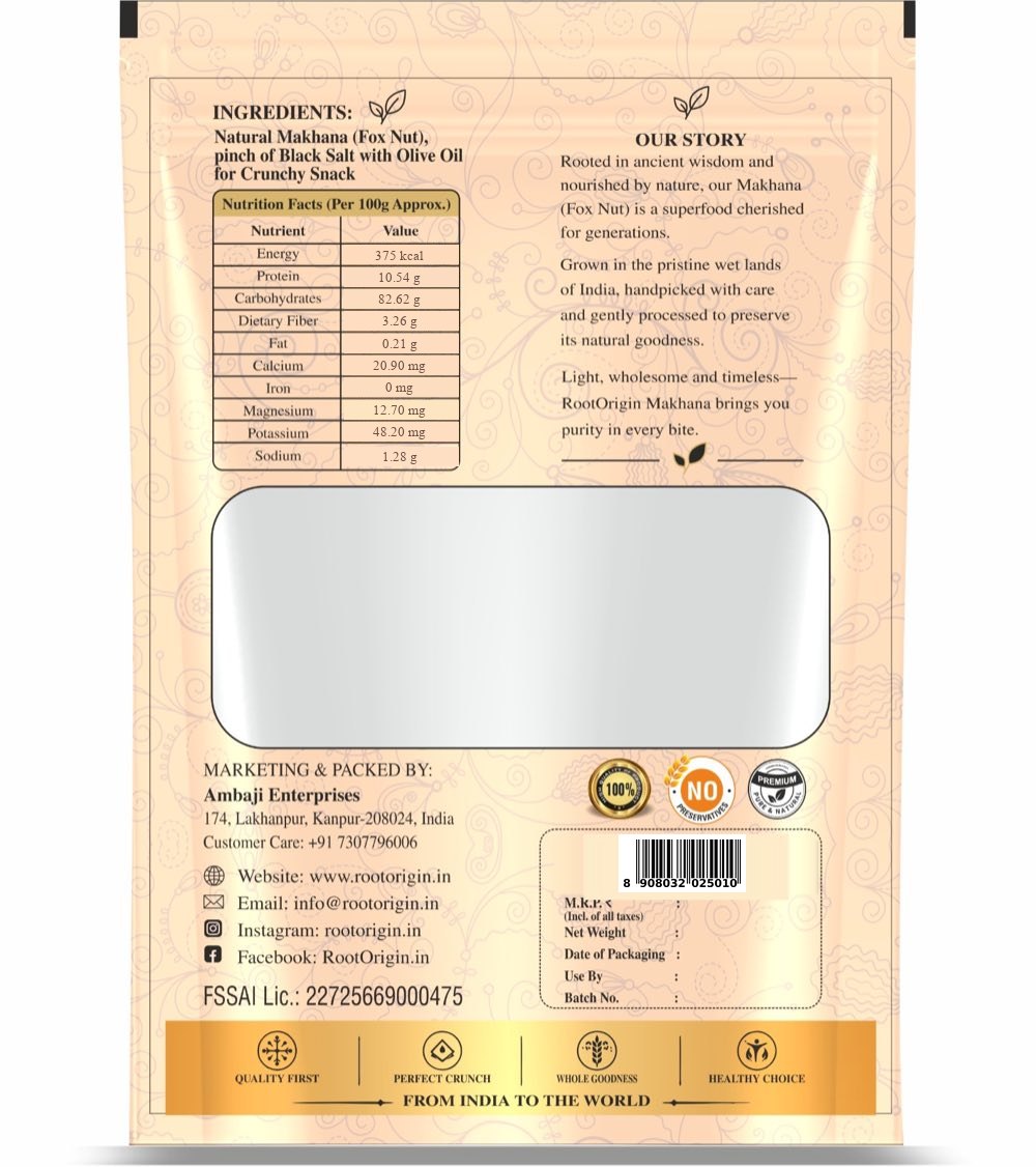 RootOrigin Lightly Salted Makhana — back, nutrition & info